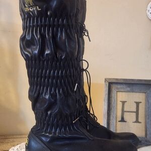 Black Tall Boots with Lace-Up Detail